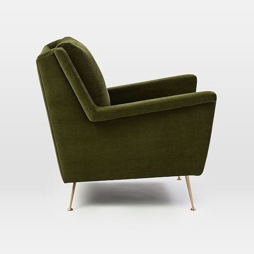Carlo Mid-Century Chair, Poly, Distressed Velvet, Olive, Brass UPS Set of 2 - Image 2