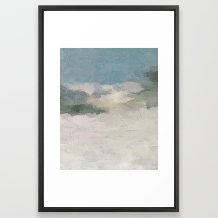Modern Abstract Painting, Teal Blue, Sage Green, Beige Yellow Sandy Digital Prints Wall Art, Ocean Framed Art Print 20x26 - Image 0
