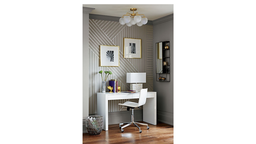 Runway 2-Drawer White Lacquered Wood Desk - Image 2