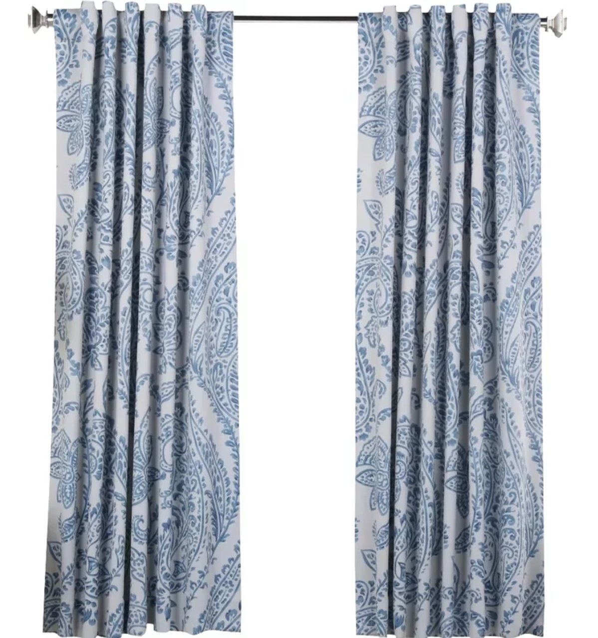 Bryton Paisley Room Darkening Thermal Rod Pocket Single Curtain Panel, Tea Time China Blue, 50"W x 96"L - Image 0
