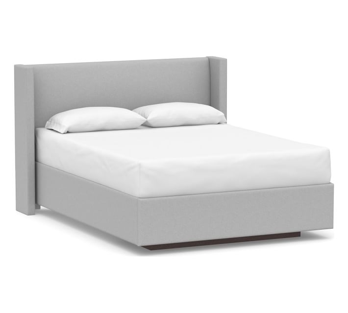 Elliot Shelter Upholstered Headboard with Footboard Storage Platform Bed, King, Brushed Crossweave Light Gray - Image 6