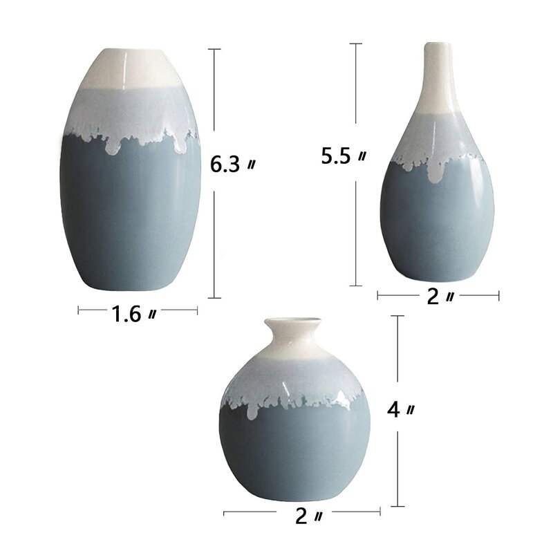Ceramic Vase,  Blue Ceramic Vase Sets Of 3, Small Decorative Bud Vase, Modern Flower Vase For Home Office Decor, Table, Living Room, Kitchen, Weddings - Image 0