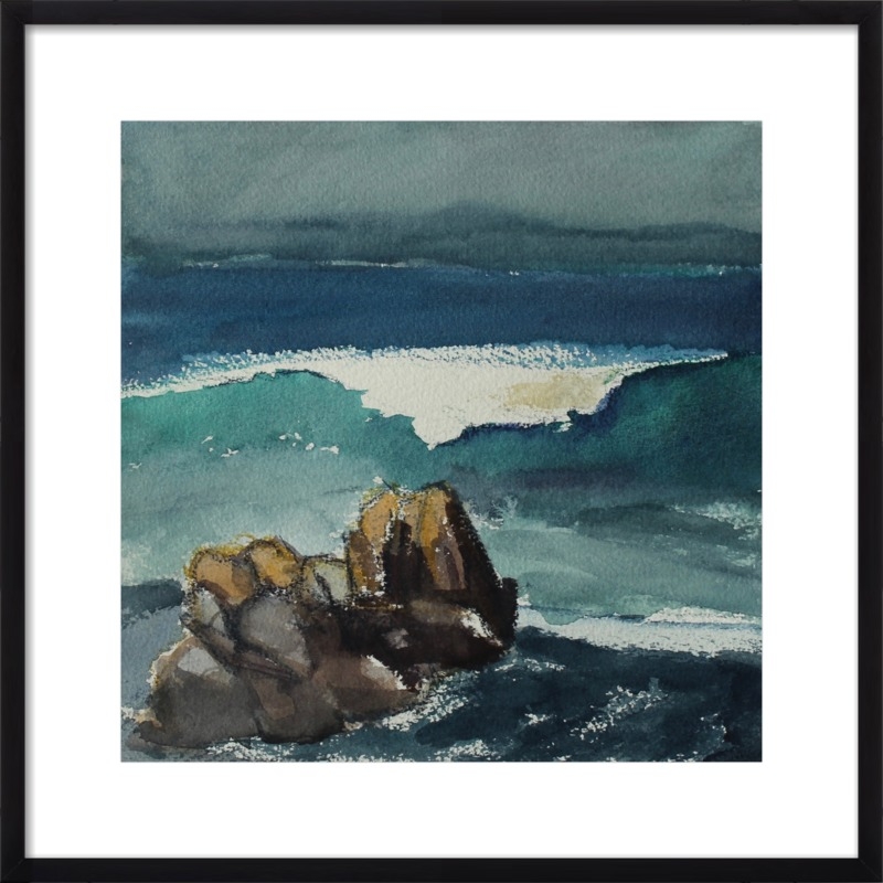 California Coast, Ocean and Rocks - 24 x 24 - Contemporary - Black Wood, frame width 0.75", depth 1.25" - With Matte - Image 0