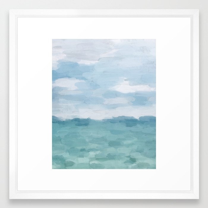 Mint Blue White Gray Abstract Wall Art Painting Framed Art Print - Image 0
