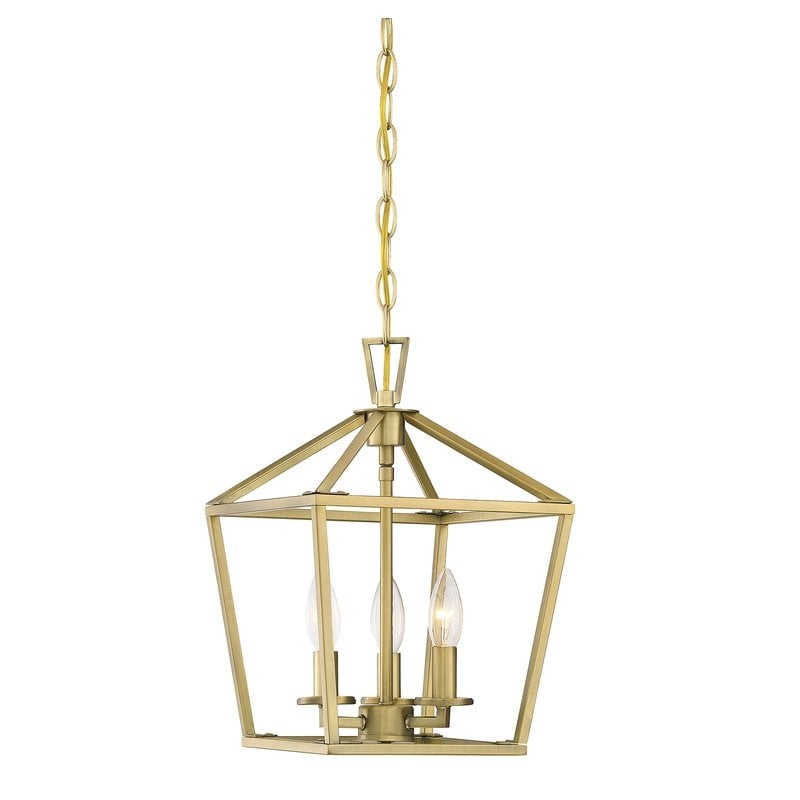 Israel 3-Light Lantern Geometric Pendant / Warm Brass - Image 0