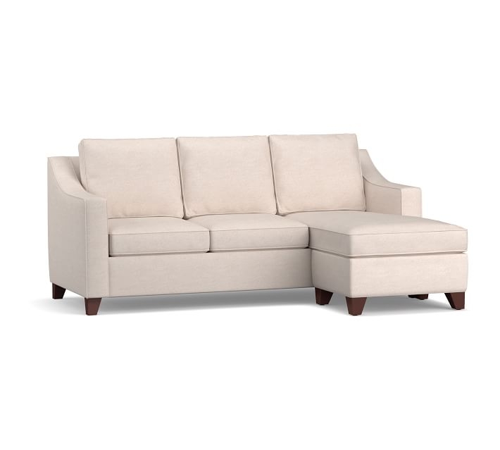 Cameron Slope Arm Upholstered Sleeper Sofa with Reversible Storage Chaise Sectional, Polyester Wrapped Cushions, Performance Heathered Tweed Pebble - Image 0