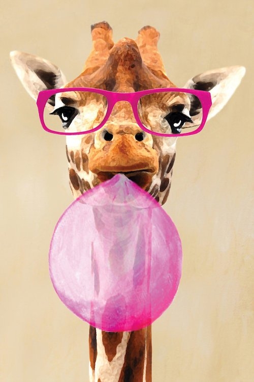 'Clever Giraffe with Bubblegum' Painting Print on Canvas - Image 0