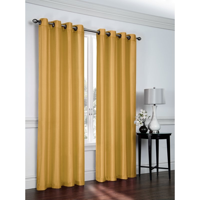 Gold Faux Silk Semi-Sheer Grommet Curtain Panels - Set of 2 - Image 0