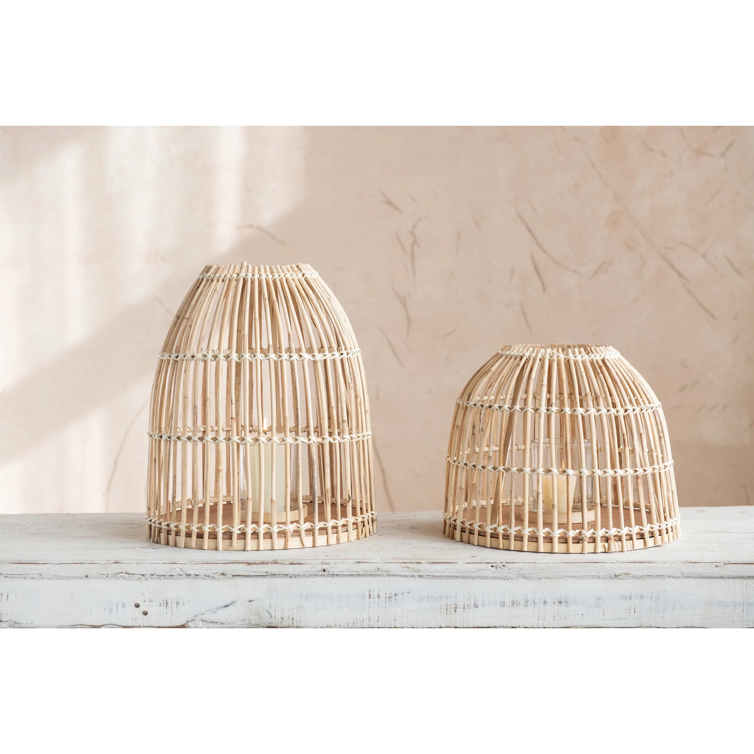 Bamboo Lanterns with Glass Inserts, Set of 2 - Image 3