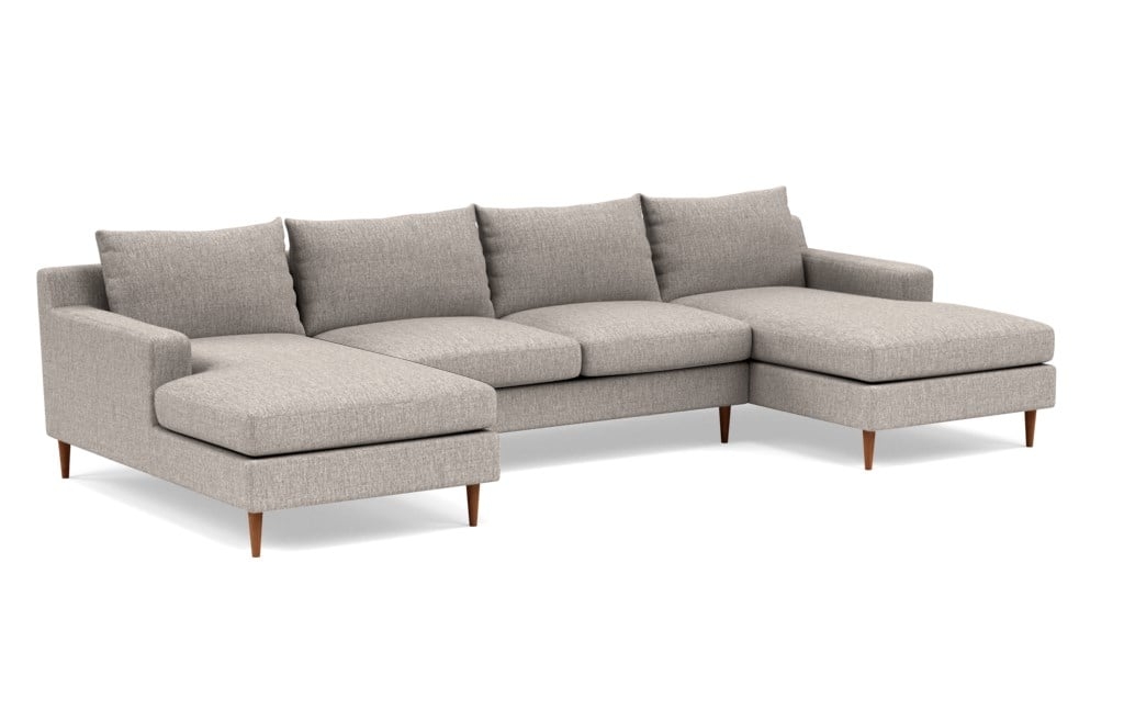 SLOAN U-Sectional Sofa Oiled Walnut Tapered Round Leg, Earth cross weave, 129" - Image 0