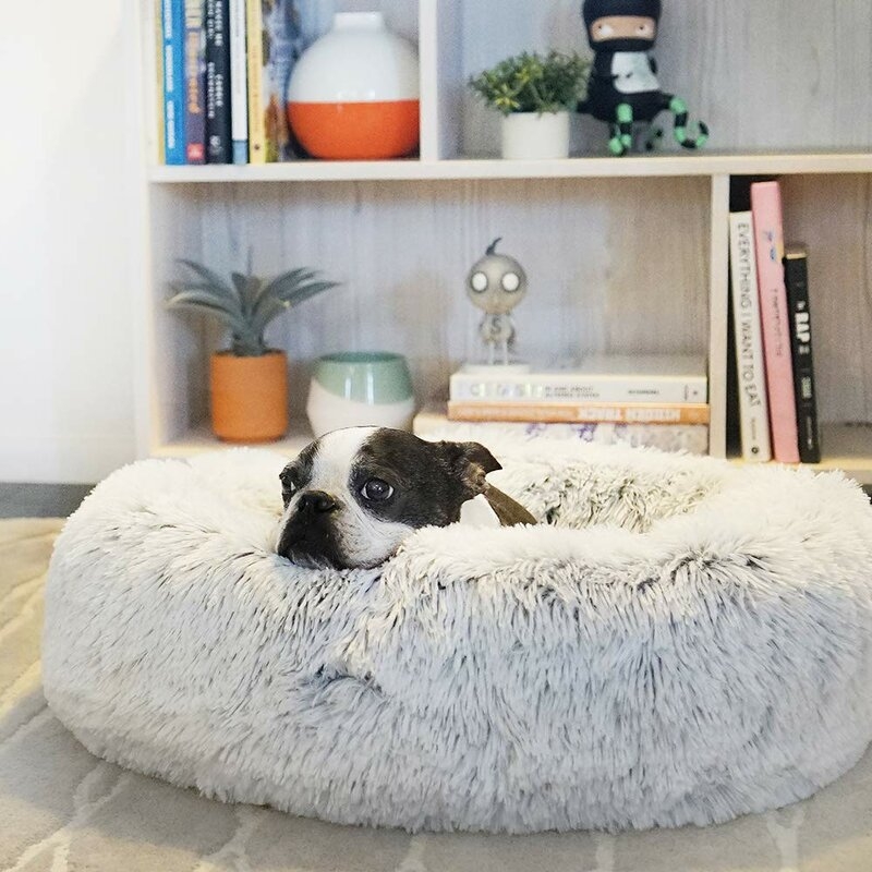 Extra Large (45" W x 45" D x 9" H) Frost Shag Donut Round Dog Bed Luxury Plush Cuddler Pillow - Image 0