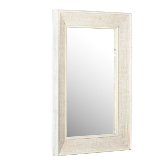 Rectangle Wall Mirror with Rattan Detail, White Wash - Image 1