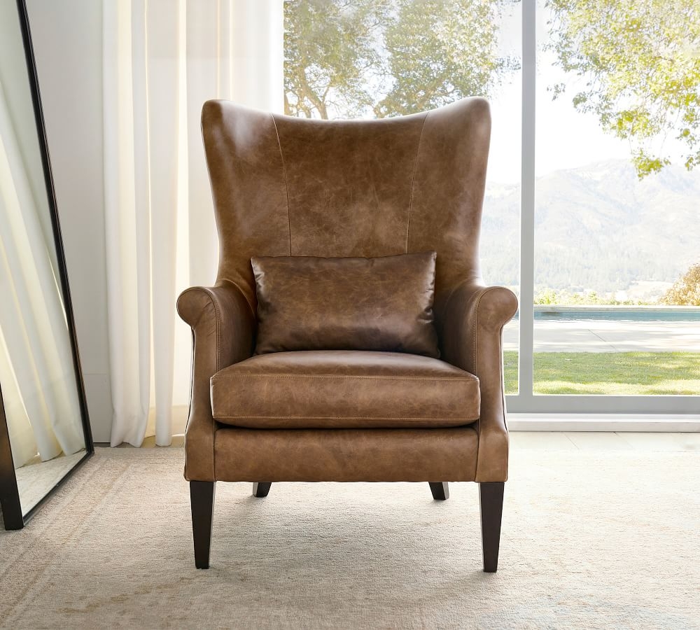 Champlain Wingback Leather Armchair, Polyester Wrapped Cushions, Statesville Toffee - Image 0