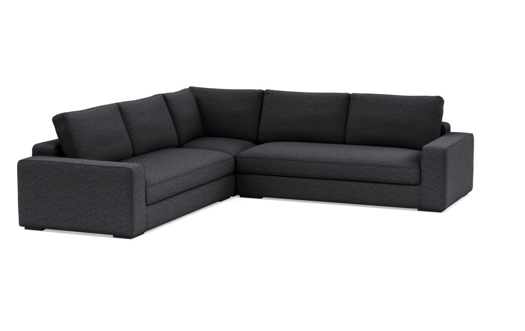 AINSLEY Corner Sectional - Coal Heathered Weave - Matte Black Legs - 113" Size - Bench Cushion - Double Down Fill - Image 1
