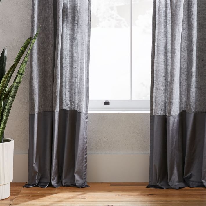 Belgian Flax Linen + Luster Velvet Curtain, Slate + Pewter 48"x 96" - Image 3