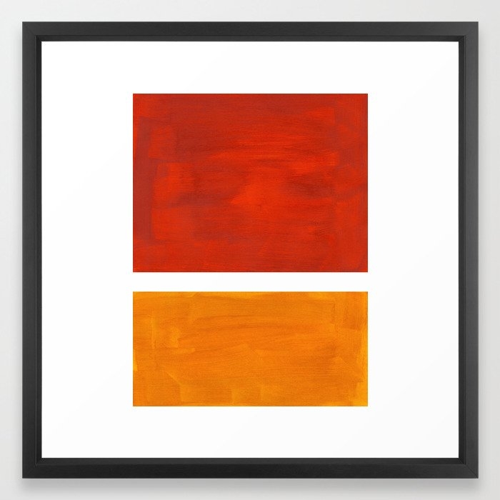 Burnt Orange Yellow Ochre Mid Century Modern Abstract Minimalist Rothko Color Field Squares Framed Art Print - Image 0