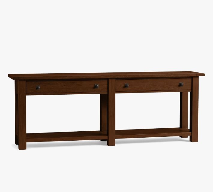 Benchwright 83" Wood Console Table with Drawers, Rustic Mahogany - Image 0