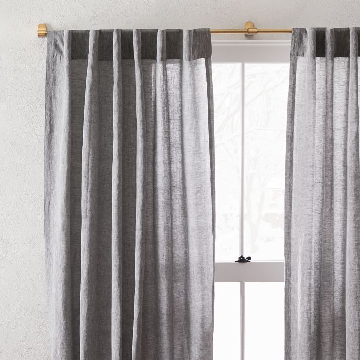 Semi-Sheer Belgian Flax Linen Melange Curtain, Blackout Lining, Slate, 48"X96" - Image 5