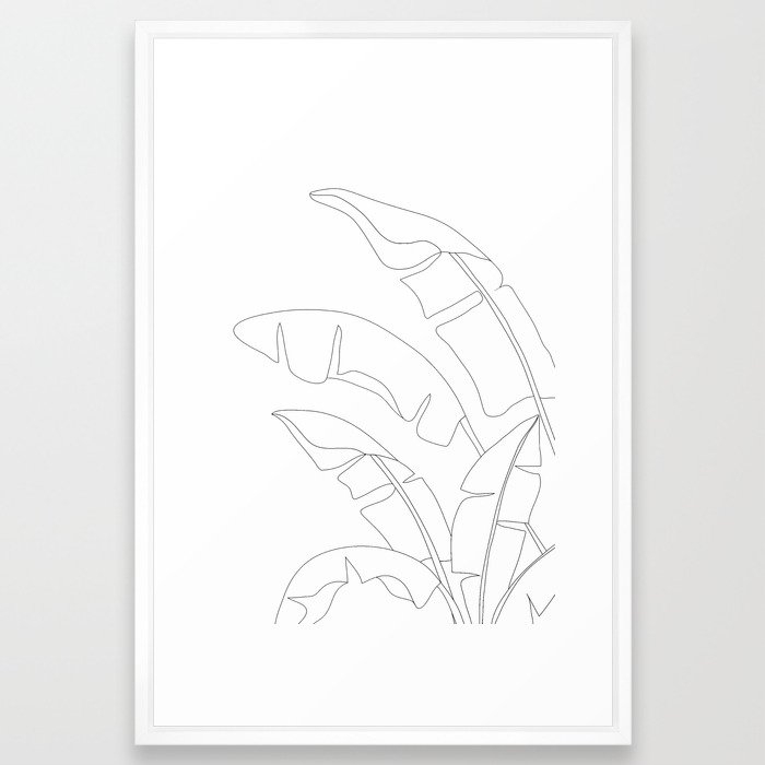 Minimal Line Art Banana Leaves Framed Art Print - Image 0