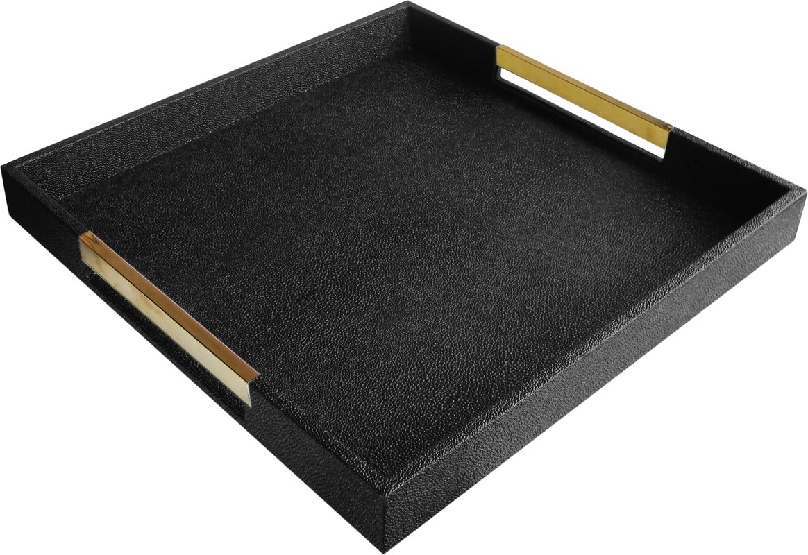 Beck Ottoman/Coffee Table Tray - Black, Gold Handles - Image 0