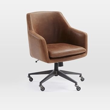 Helvetica Desk Chair, Antique Bronze, Leather, Molasses - Image 1