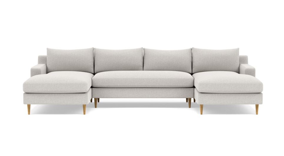 Sloan Custom U-Sectional Sofa 125" Pebble with Natural Oak Tapered Roung Legs - Image 0