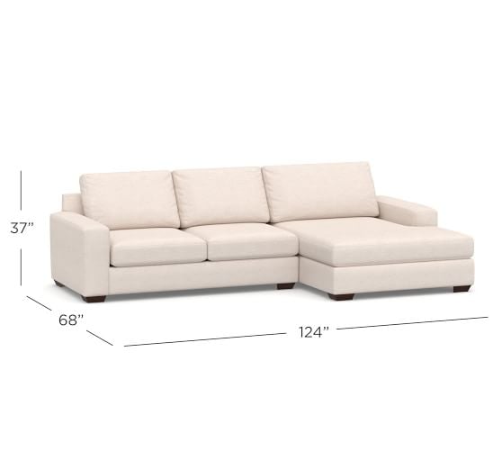 Big Sur Square Arm Upholstered Left Arm Loveseat with Double Chaise Sectional with Bench Cushion, Down Blend Wrapped Cushions, Sunbrella(R) Performance Chenille Fog - Image 7