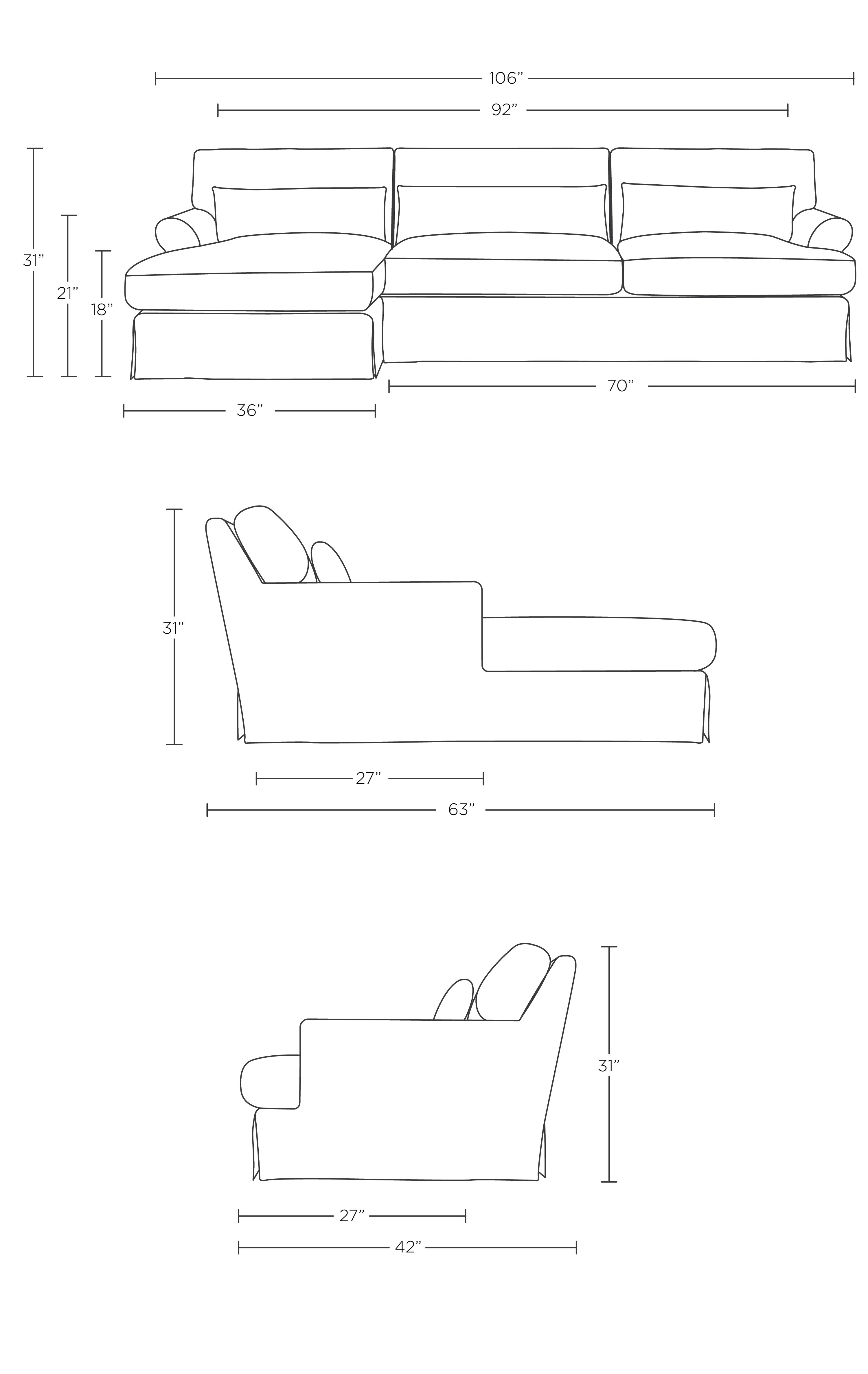MAXWELL SLIPCOVERED Sofa with Left Chaise in Ecru Monochromatic Plush - Matte Black with Brass Cap Stiletto Leg - Image 4