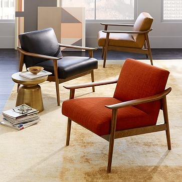 Midcentury Show Wood Leather Chair, Nero/Pecan, Set of 2 - Image 4