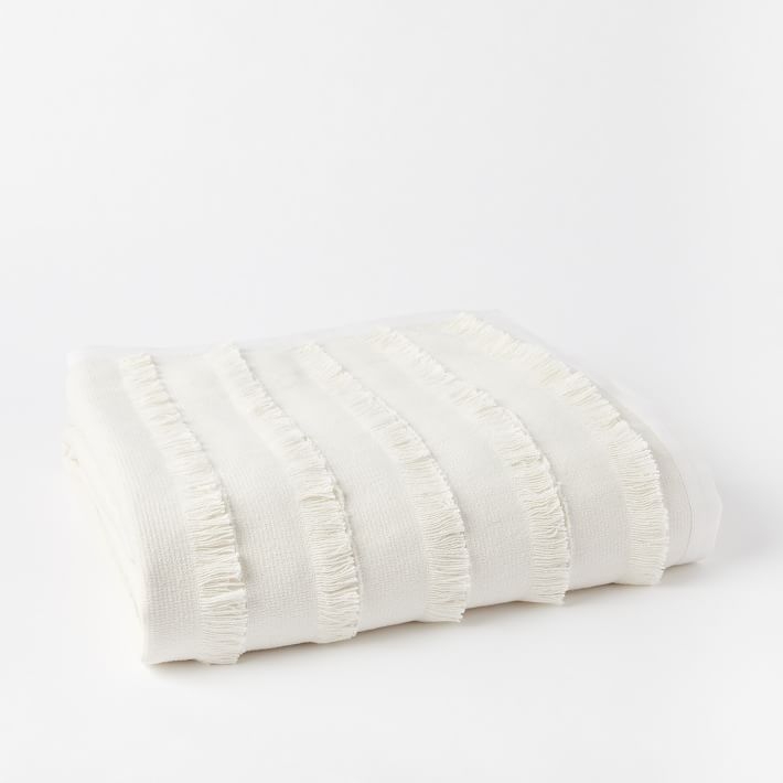 Fringe End-of-Bed Blanket, Full/Queen, White - Image 0