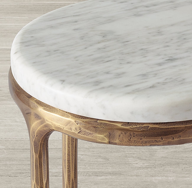 THADDEUS FORGED BRASS & MARBLE ROUND COCKTAIL SIDE TABLE - Image 1