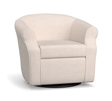 SoMa Lyndon Upholstered Swivel Armchair, Polyester Wrapped Cushions, Performance Brushed Basketweave Ivory - Image 0