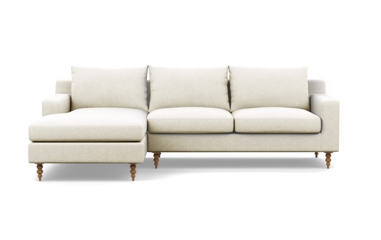 Sloan Chaise Sectional in Linen - Pebble Weave Fabric with Natural Oak Tapered Turned Wood Legs - Image 0
