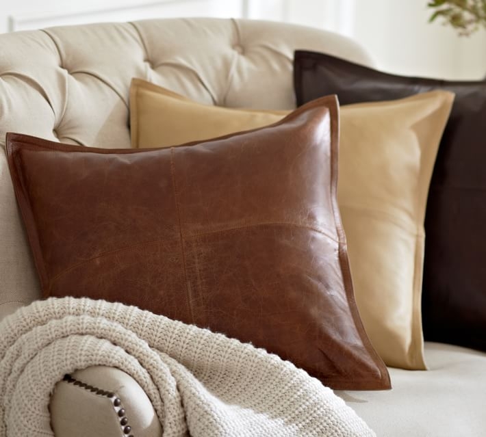 Pieced Leather Pillow Cover, Whiskey - Image 2