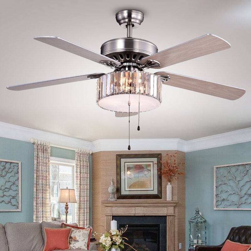 52" Dixie Crystal 5 Blade Ceiling Fan with Remote, Light Kit Included_Pull Chains - Image 0