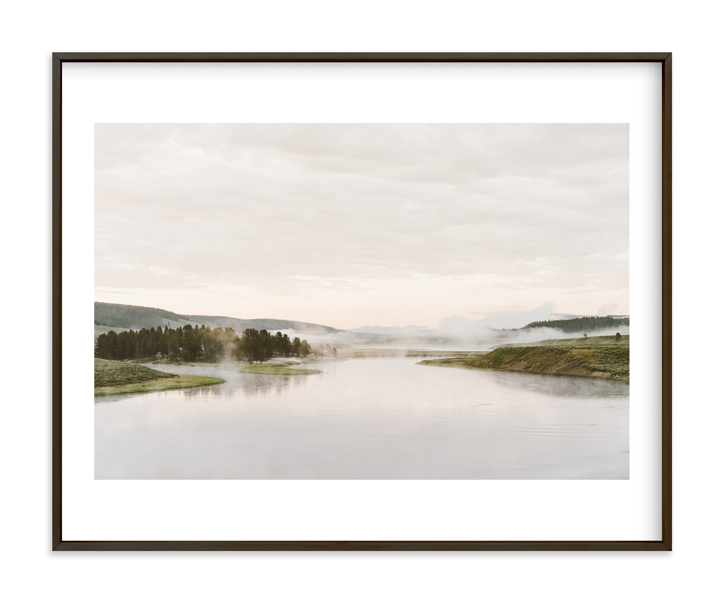 Misty Lake Art Print - 20" x 16" Matte Black Frame, White Border - Image 0