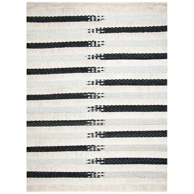Jessen Handwoven Flatweave Cotton Ivory / Black Area Rug 9x12 - Image 0