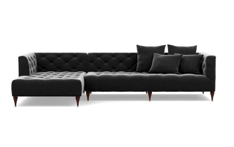 Ms. Chesterfield Chaise Sectional in Narwhal Fabric with Oiled Walnut with  Brass Plated Sloan L Leg - Image 0