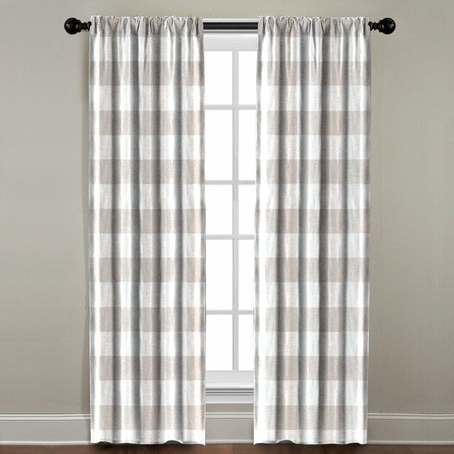 Burren Plaid and Check Room Darkening Single Curtain Panel - Light Beige - 84"L - Image 0