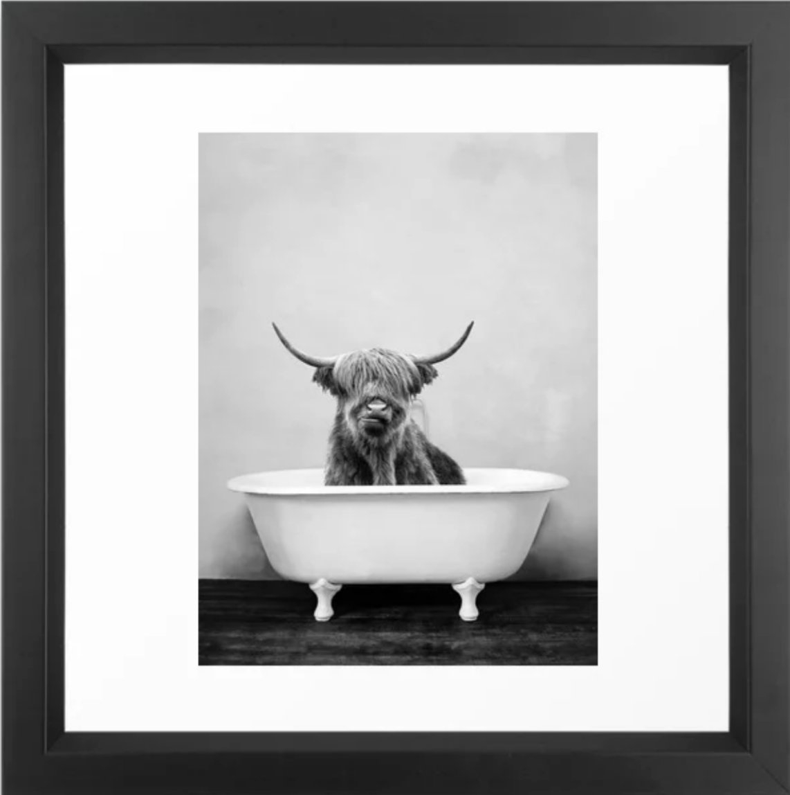 Highland Cow Bathtub Framed Art Print - Image 0