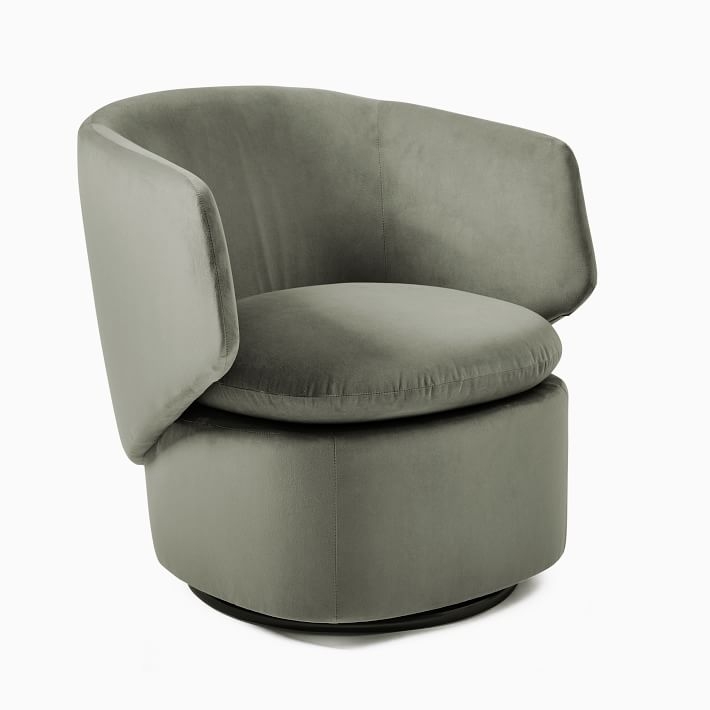 Crescent Swivel Chair, Distressed Velvet, Green Spruce, Concealed Support - Image 0
