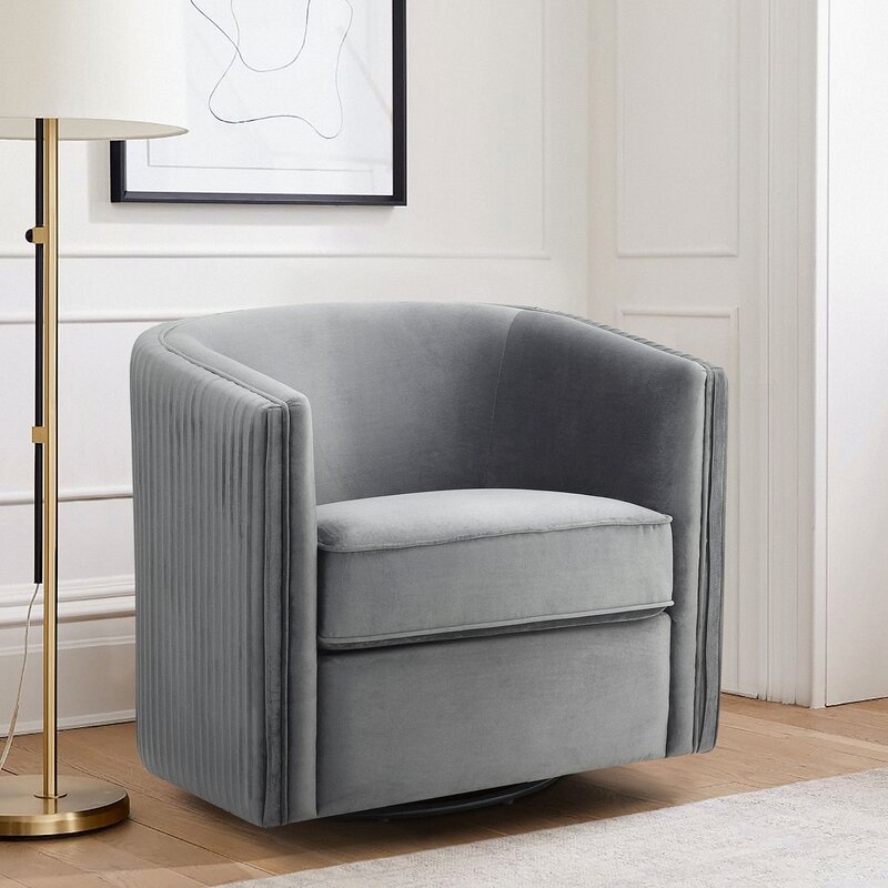 Mabelene Pleated Velvet Swivel Chair With Reversible Seat Cushion - Image 1