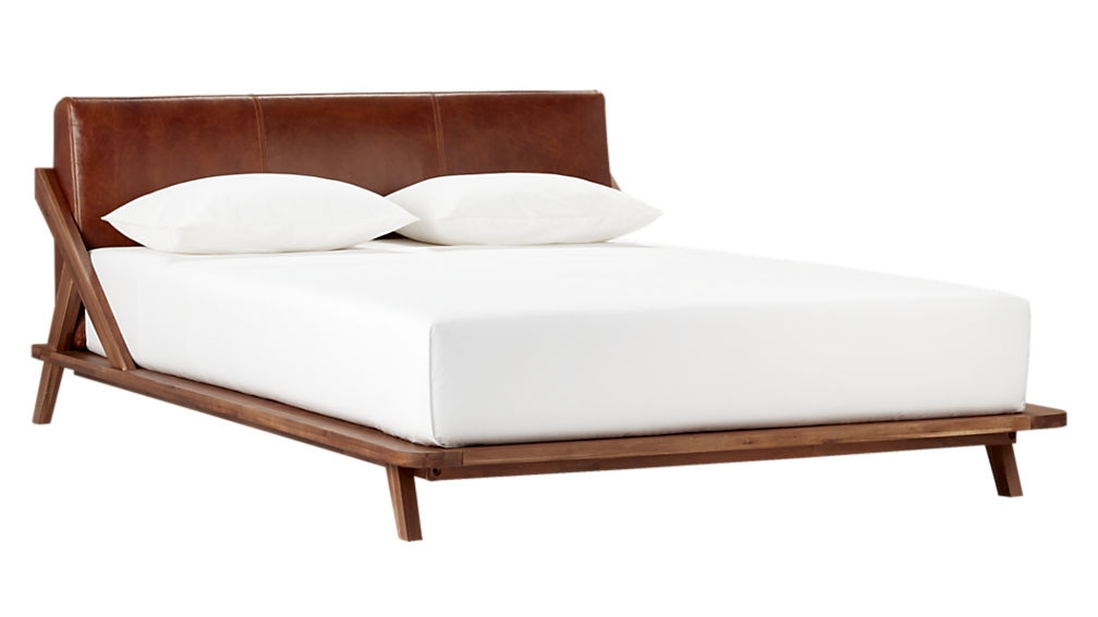 DROMMEN ACACIA KING BED WITH LEATHER HEADBOARD - Image 0