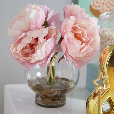 Peonies in a Glass Vase with River Rocks and Faux Water - Image 4