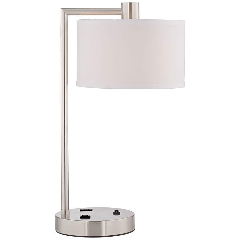 360 Lighting Colby 21" Nickel Desk Lamp with Outlet and USB Port - Image 0