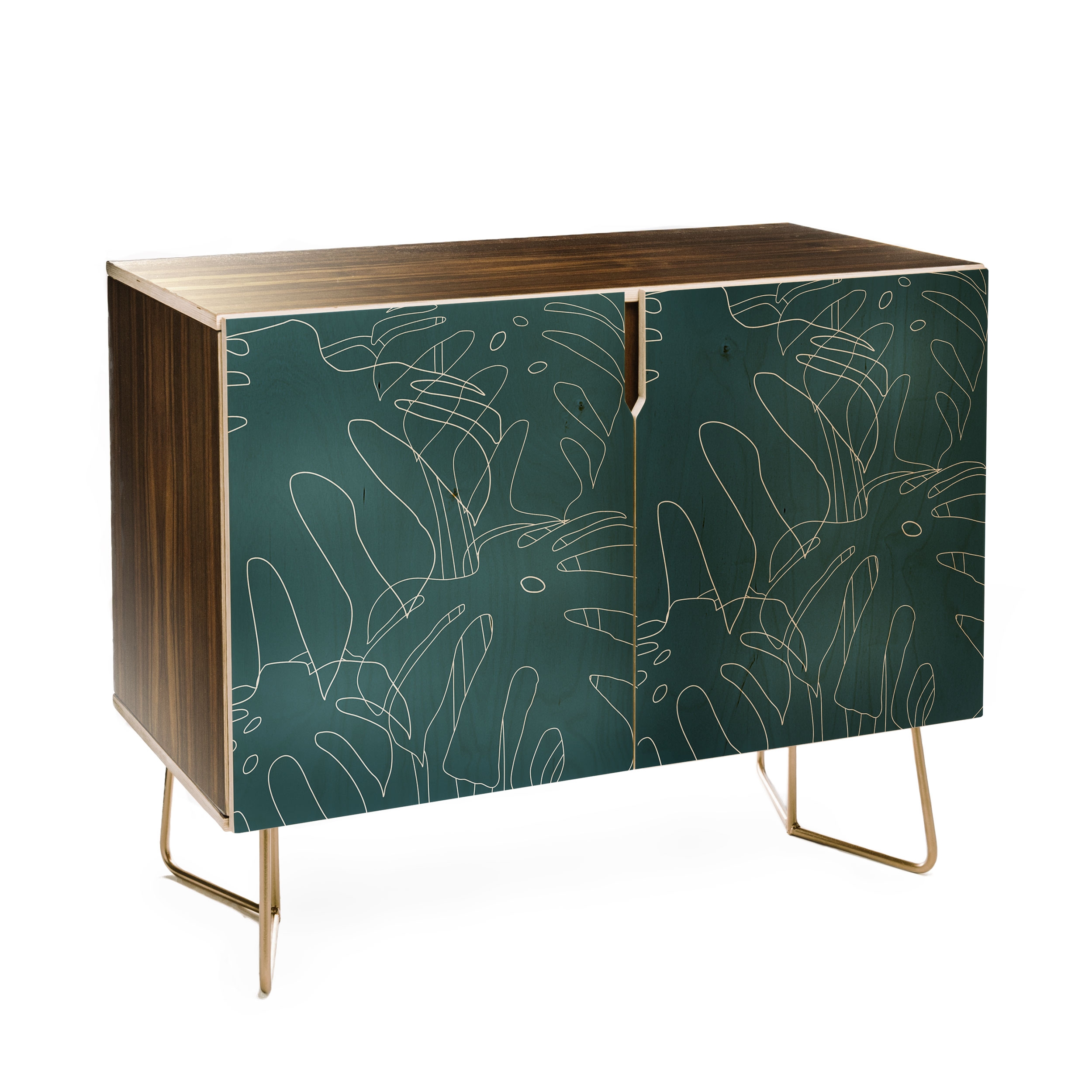 The Old Art Studio Monstera No2 Teal Credenza with Gold Aston Legs - Image 0