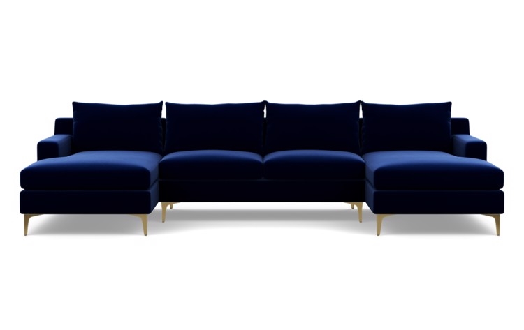 SLOAN U-Sectional Sofa - Oxford Blue Mod Velvet - Brass Plated Sloan L Leg - Image 0