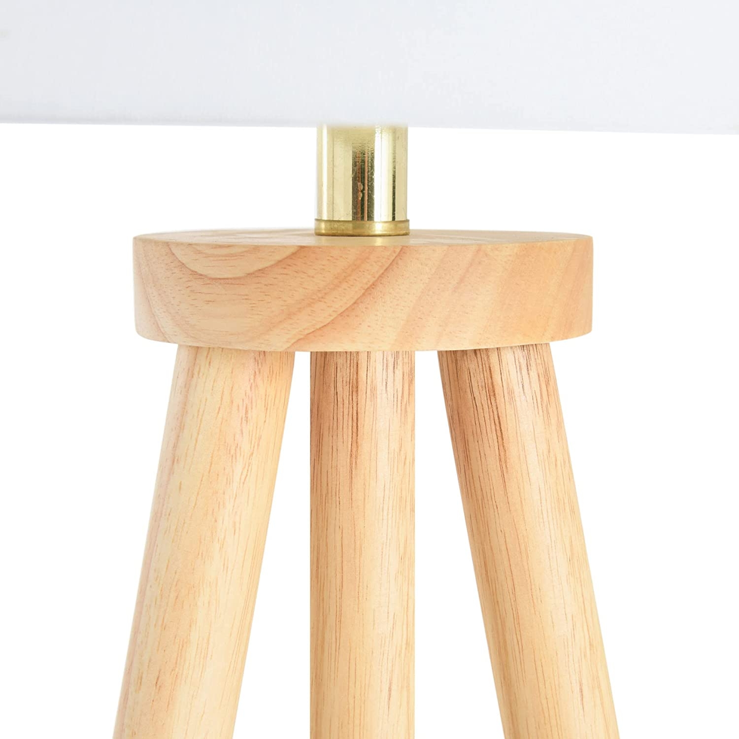 A-Frame Tripod Rubber Wood Floor Lamp with Cream Linen Shade, Natural - Image 3