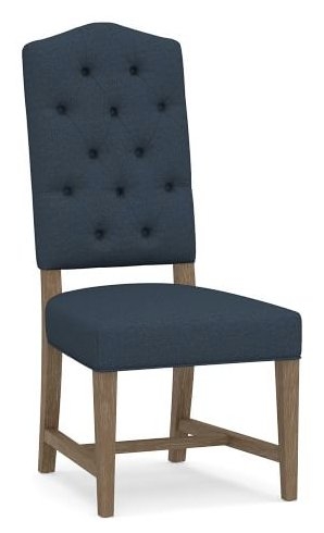 Ashton Upholstered Tufted Dining Side Chair, Gray Wash Frame, Brushed Crossweave Navy - Image 0