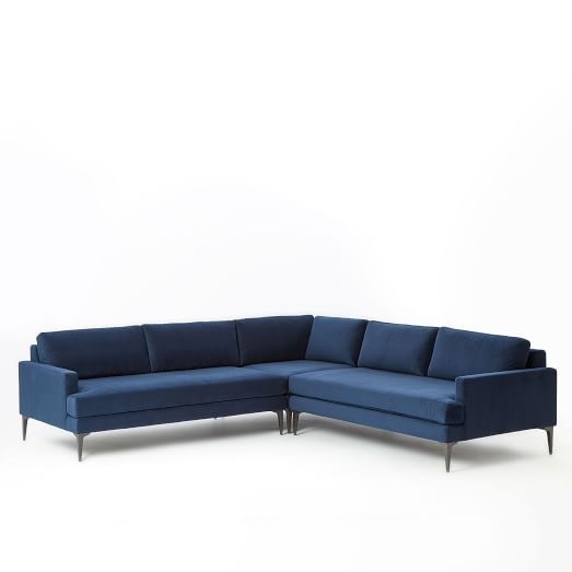 Andes L-Shaped Sectional - Performance Velvet, Ink Blue- Large - Right Arm 2.5-Seater Sofa, Corner, Left Arm 2.5-Seater Sofa - Standard Depth - Image 0